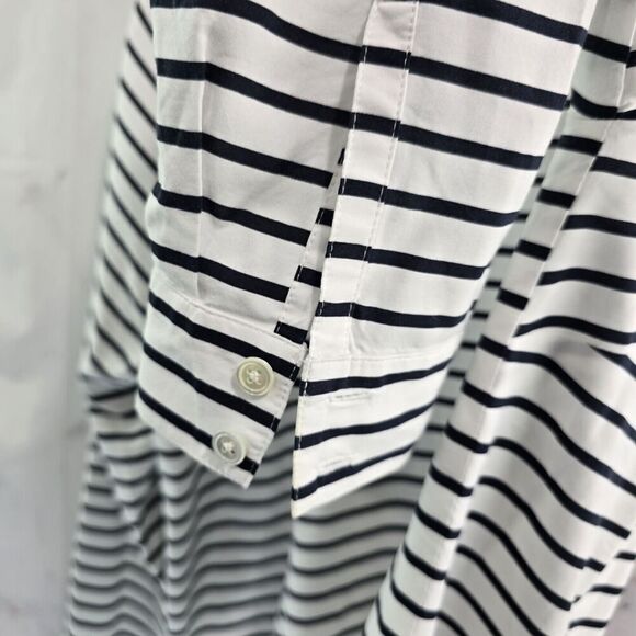 J Jill Shirt Women Medium Tall Navy White Striped Button Up Blouse Nautical - Picture 10 of 13